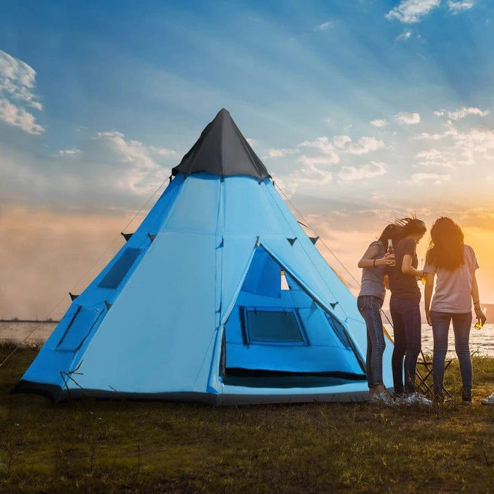 Large Family Party Camping Tent with Carrying Bag and Mesh Windows in Blue (6-7 persons) - Little and Giant Explorers Outsunny