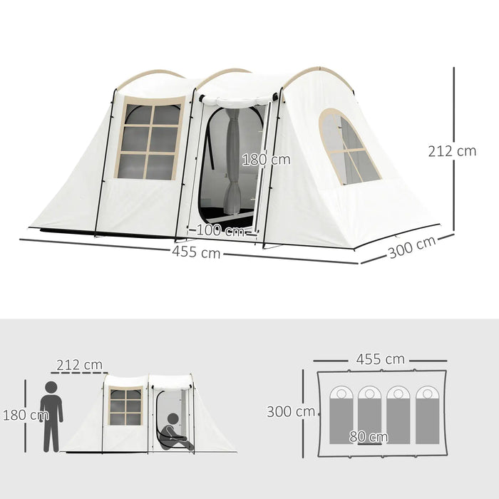 Tunnel Tent with Porch and Bedroom in Khaki (3 - 4 persons) - Little and Giant Explorers Outsunny