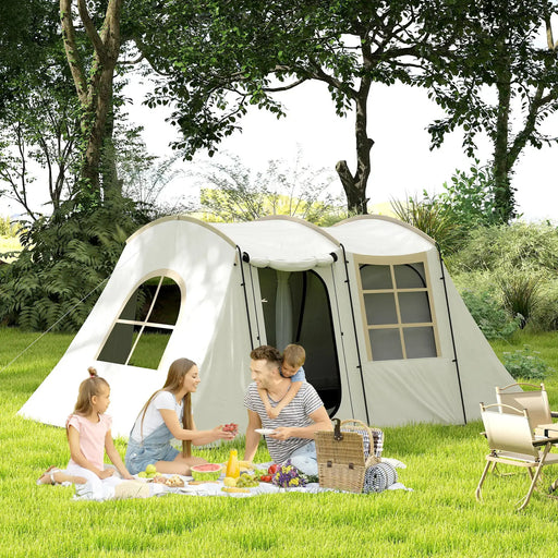 Tunnel Tent with Porch and Bedroom in Khaki (3 - 4 persons) - Little and Giant Explorers Outsunny