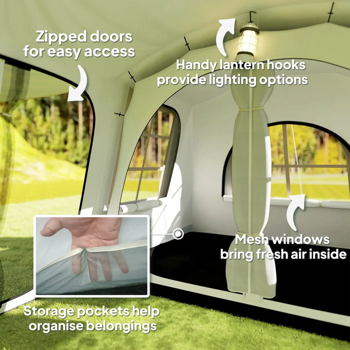 Tunnel Tent with Porch and Bedroom in Khaki (3 - 4 persons) - Little and Giant Explorers Outsunny