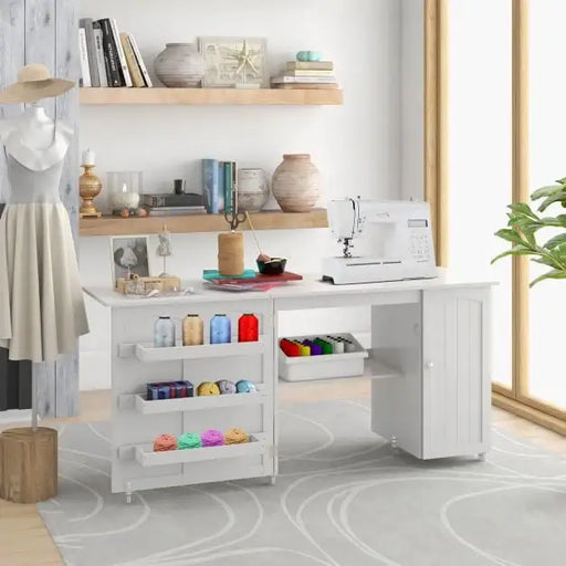 Large Folding Sewing Table | Multifunctional Desk with Cabinet Storage - Little and Giant Explorers Costway