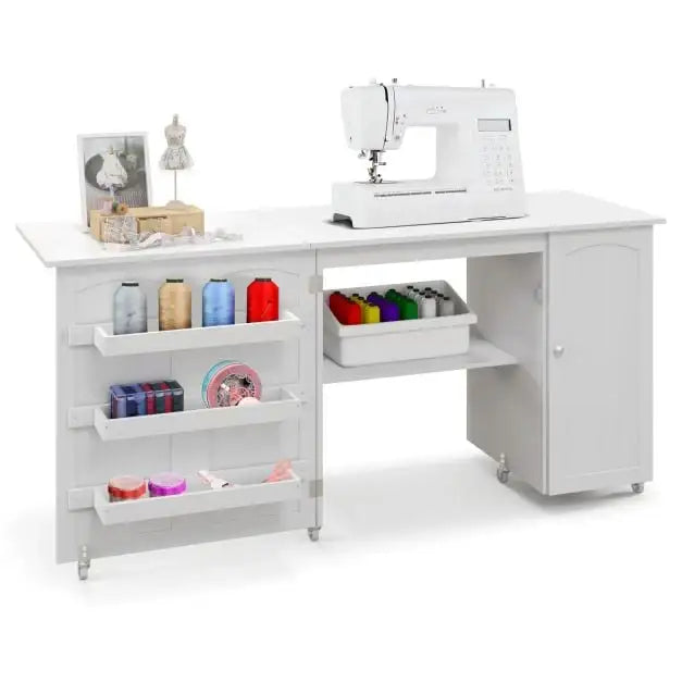 Large Folding Sewing Table | Multifunctional Desk with Cabinet Storage - Little and Giant Explorers Costway