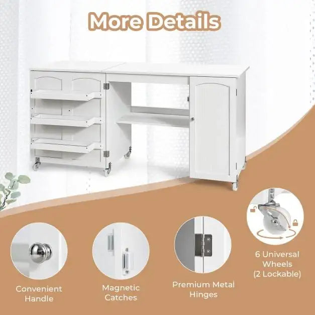 Large Folding Sewing Table | Multifunctional Desk with Cabinet Storage - Little and Giant Explorers Costway