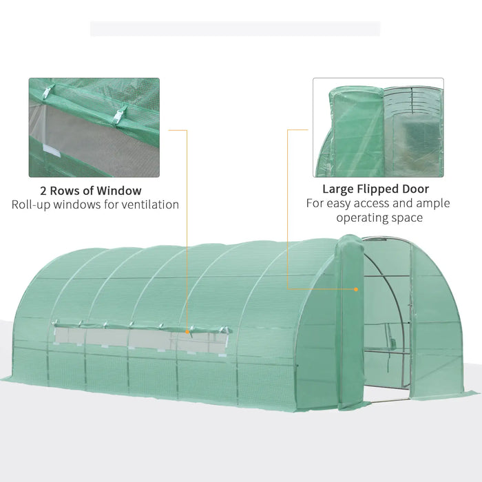 Large Polytunnel Walk In Greenhouse with Metal Hinged Door (3 x 6 m) - Little and Giant Explorers Outsunny