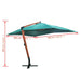 Large green floating parasol with wooden stand, 3x4m dimensions, adjustable outdoor umbrella