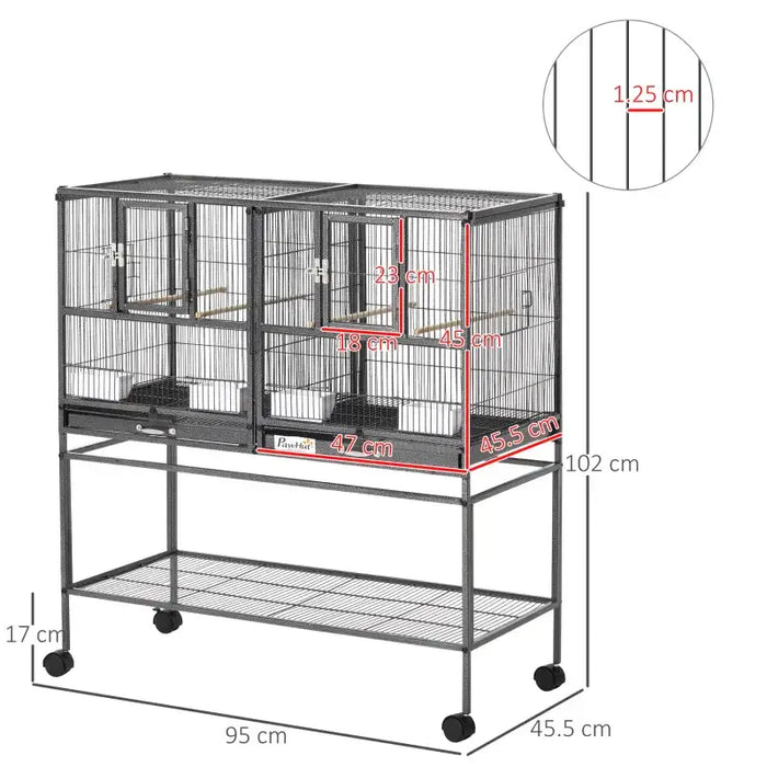 Large Indoor Bird Cage with Stand – Grey | Dual Compartment Convertible Budgie Cage PAWHUT - Little and Giant Explorers PawHut