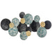 Decorative wall piece with black, gold, and teal spherical elements on a white background