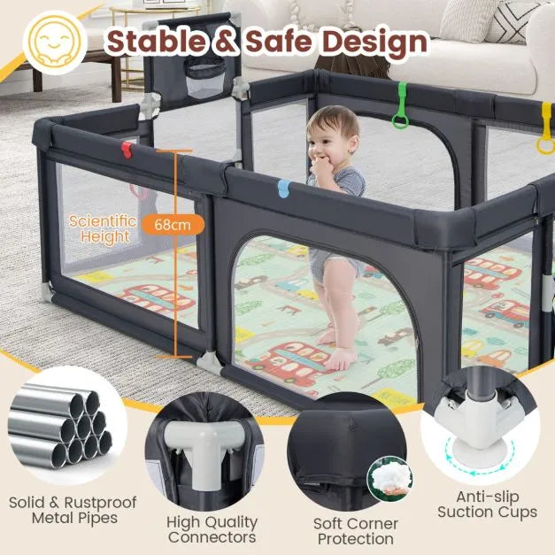 Large Multi-Activity Baby Playpen with Sports Centre in Dark Grey - Little and Giant Explorers Costway