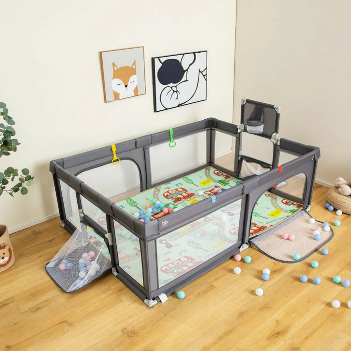 Large Multi-Activity Baby Playpen with Sports Centre in Dark Grey - Little and Giant Explorers Costway