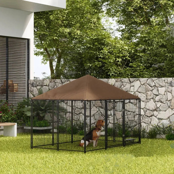 Large Outdoor Dog Kennel | Heavy-Duty Steel Playpen with Lockable Gate - Feeding Bowls Included PAWHUT - Little and Giant Explorers PawHut