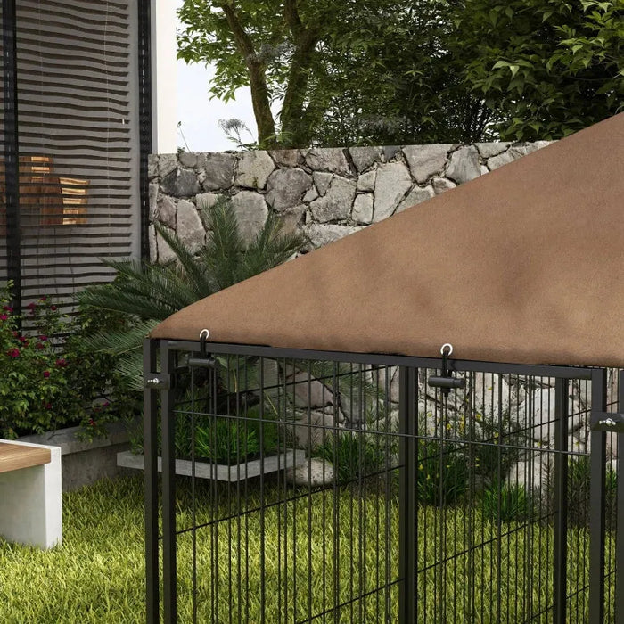 Large Outdoor Dog Kennel | Heavy-Duty Steel Playpen with Lockable Gate - Feeding Bowls Included PAWHUT - Little and Giant Explorers PawHut