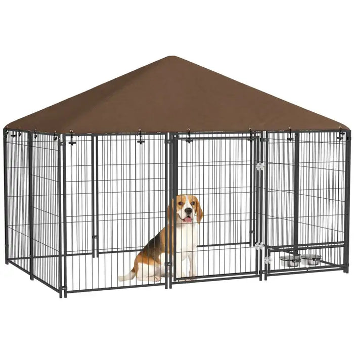 Large Outdoor Dog Kennel | Heavy-Duty Steel Playpen with Lockable Gate - Feeding Bowls Included PAWHUT - Little and Giant Explorers PawHut