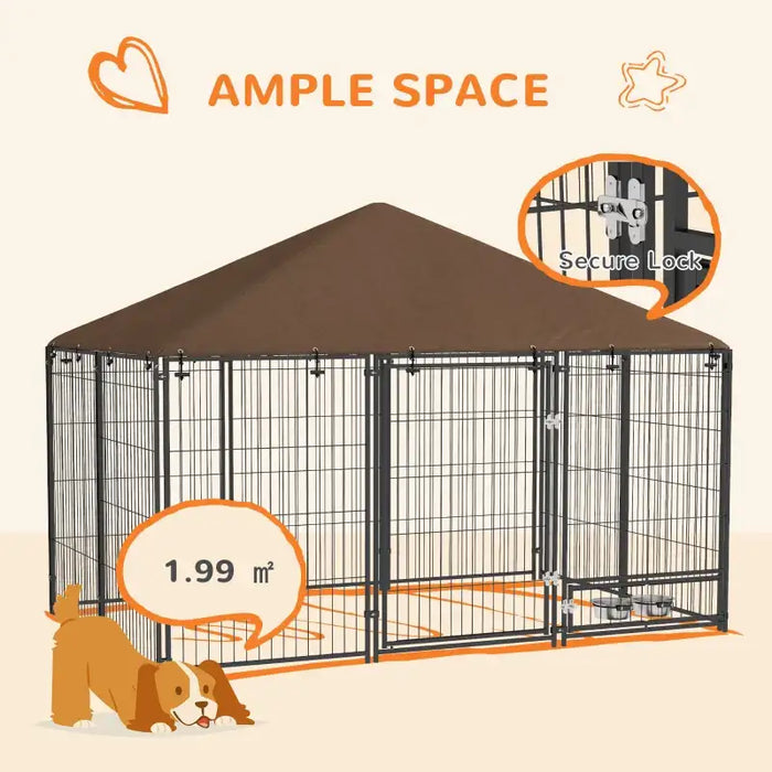 Large Outdoor Dog Kennel | Heavy-Duty Steel Playpen with Lockable Gate - Feeding Bowls Included PAWHUT - Little and Giant Explorers PawHut