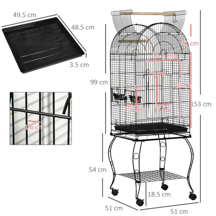 Large Parrot Cage – Steel Bird Cage | Wheels, Perches, Food Containers and Storage Rack PAWHUT - Little and Giant Explorers PawHut