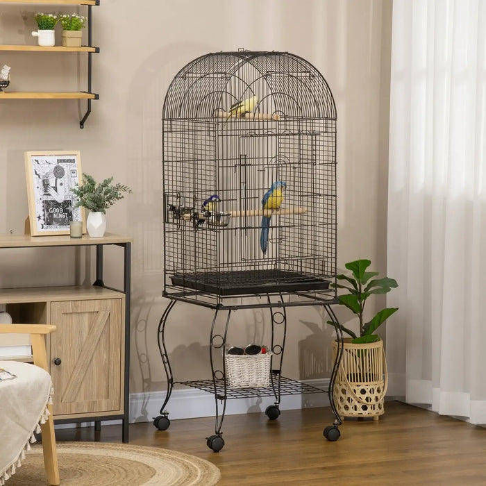 Large Parrot Cage – Steel Bird Cage | Wheels, Perches, Food Containers and Storage Rack PAWHUT - Little and Giant Explorers PawHut