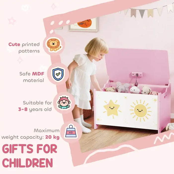 Large Pink Toy Box – Kids Storage Chest | Safety Hinge - 60cm Wide AIYAPLAY - Little and Giant Explorers AIYAPLAY
