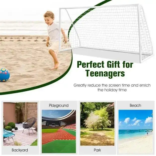 Large Portable Football Goal – 365x182cm | PVC Frame with PE Net and Ground Pegs COSTWAY - Little and Giant Explorers Costway