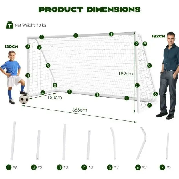 Large Portable Football Goal – 365x182cm | PVC Frame with PE Net and Ground Pegs COSTWAY - Little and Giant Explorers Costway