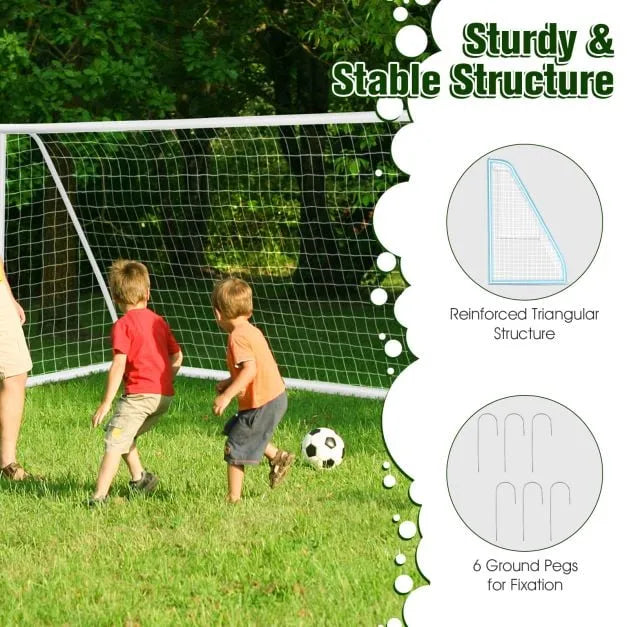 Large Portable Football Goal – 365x182cm | PVC Frame with PE Net and Ground Pegs COSTWAY - Little and Giant Explorers Costway