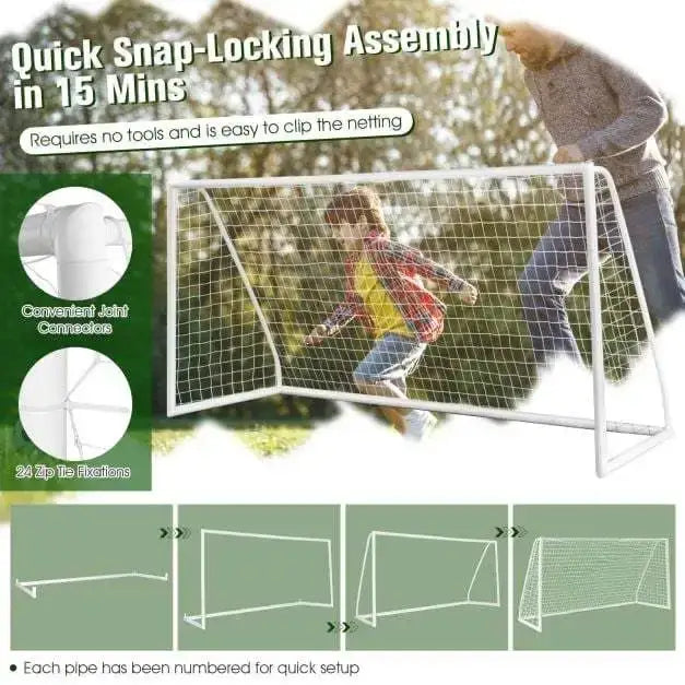 Large Portable Football Goal – 365x182cm | PVC Frame with PE Net and Ground Pegs COSTWAY - Little and Giant Explorers Costway