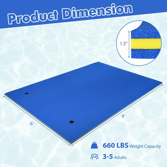 Large blue premium foam pool float, 6x9 ft, 1.5 inch thick, for 3-5 adults, 660 lbs capacity