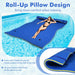 Large premium foam pool float lounger with roll-up pillow, woman relaxing in swimming pool