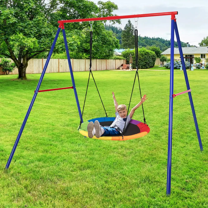 Large Swing Stand – Heavy-Duty Blue and Red Steel A-Frame with 3 Hanging Hooks | COSTWAY - Little and Giant Explorers Costway