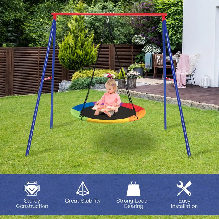 Large Swing Stand – Heavy-Duty Blue and Red Steel A-Frame with 3 Hanging Hooks | COSTWAY - Little and Giant Explorers Costway