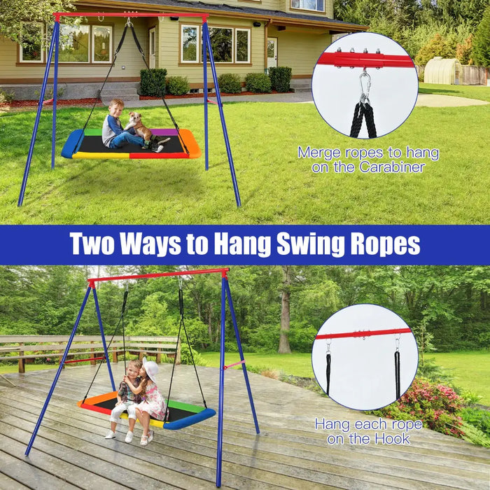Large Swing Stand – Heavy-Duty Blue and Red Steel A-Frame with 3 Hanging Hooks | COSTWAY - Little and Giant Explorers Costway