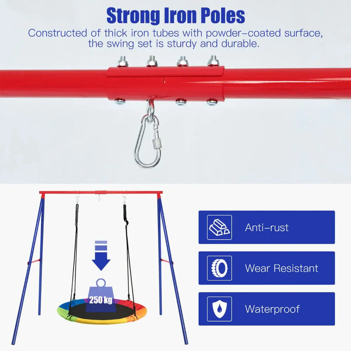 Large Swing Stand – Heavy-Duty Blue and Red Steel A-Frame with 3 Hanging Hooks | COSTWAY - Little and Giant Explorers Costway