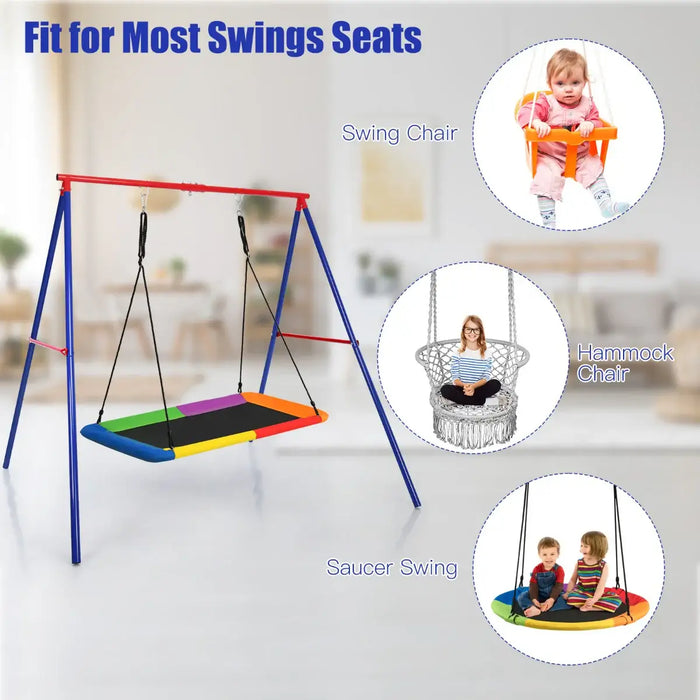 Large Swing Stand – Heavy-Duty Blue and Red Steel A-Frame with 3 Hanging Hooks | COSTWAY - Little and Giant Explorers Costway