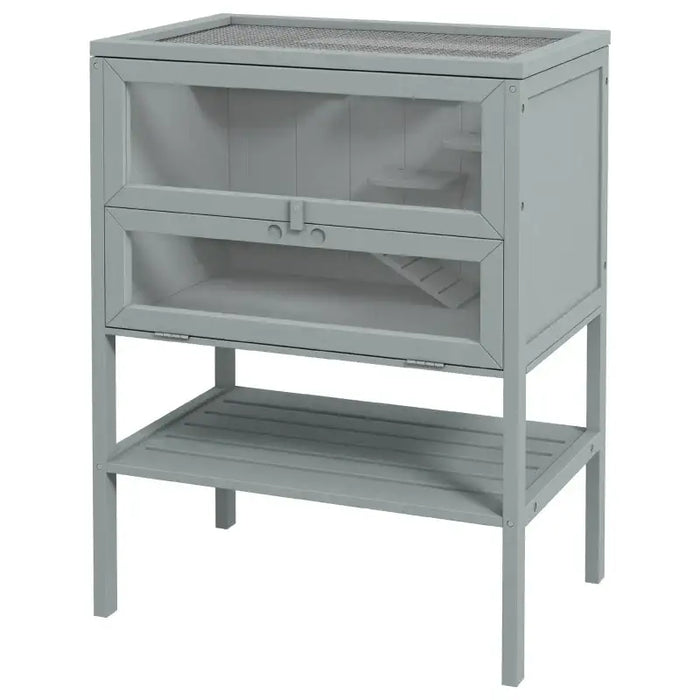 Large Syrian Hamster Cage – Grey | Multi-Level Wooden Habitat with Platforms PAWHUT - Little and Giant Explorers PawHut