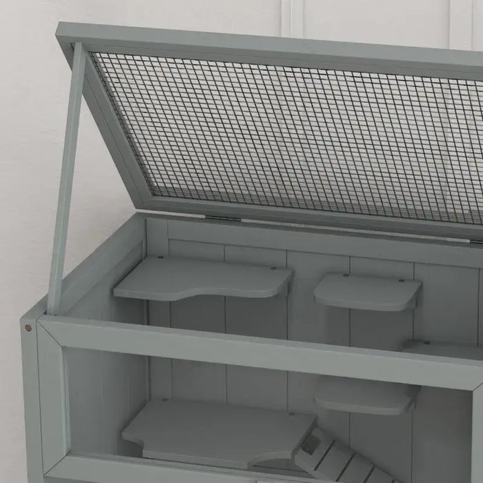 Large Syrian Hamster Cage – Grey | Multi-Level Wooden Habitat with Platforms PAWHUT - Little and Giant Explorers PawHut