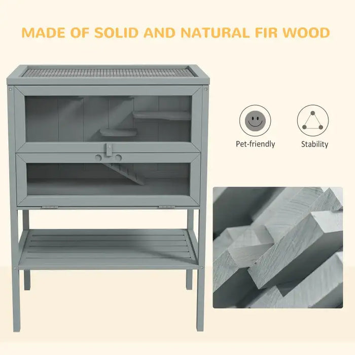 Large Syrian Hamster Cage – Grey | Multi-Level Wooden Habitat with Platforms PAWHUT - Little and Giant Explorers PawHut