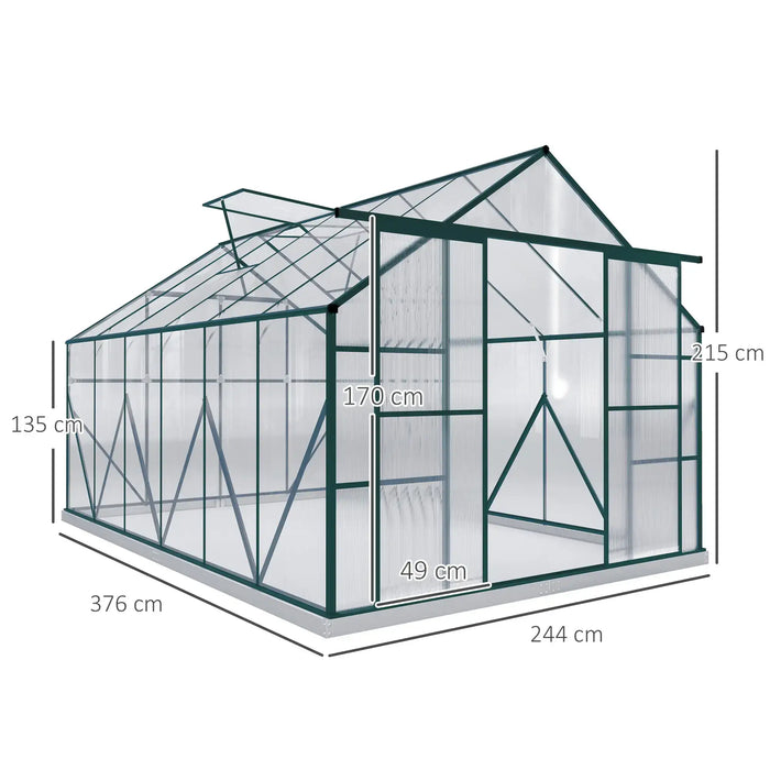 8 x 12FT Walk-in Aluminium Greenhouse Polycarbonate in Green - Little and Giant Explorers Outsunny