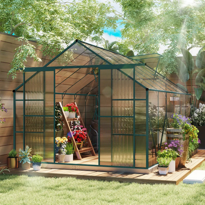 8 x 12FT Walk-in Aluminium Greenhouse Polycarbonate in Green - Little and Giant Explorers Outsunny