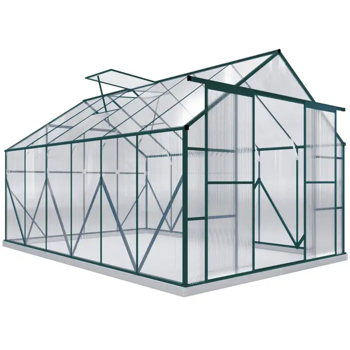 8 x 12FT Walk-in Aluminium Greenhouse Polycarbonate in Green - Little and Giant Explorers Outsunny
