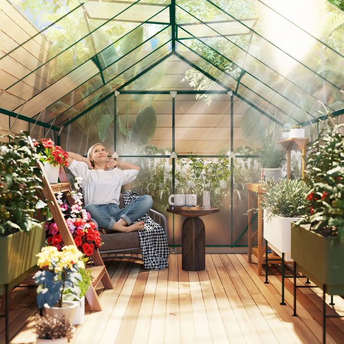 8 x 12FT Walk-in Aluminium Greenhouse Polycarbonate in Green - Little and Giant Explorers Outsunny