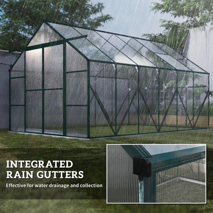 8 x 12FT Walk-in Aluminium Greenhouse Polycarbonate in Green - Little and Giant Explorers Outsunny