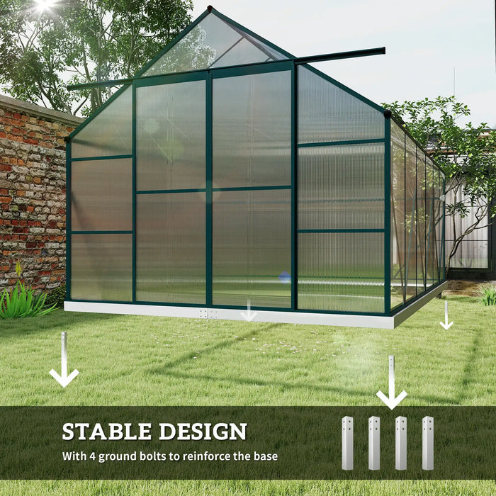 8 x 12FT Walk-in Aluminium Greenhouse Polycarbonate in Green - Little and Giant Explorers Outsunny
