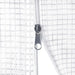 Close-up of a white mesh heavy-duty PVC zipper on a walk-in greenhouse polytunnel cover