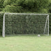 Large white football goal with powder-coated steel frame and soccer ball on green grass