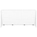 Large white football goal with powder-coated steel frame and net, studio background