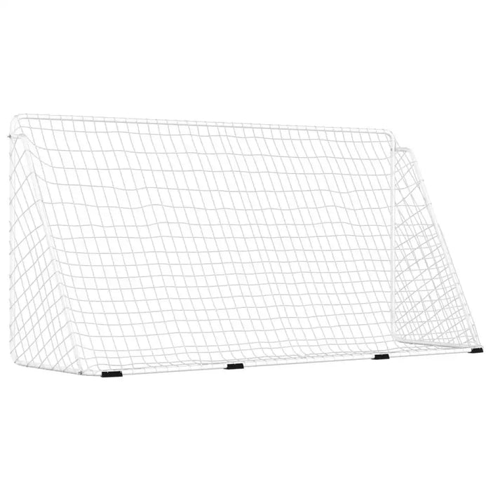 Large white football goal with net and powder-coated steel frame on white background