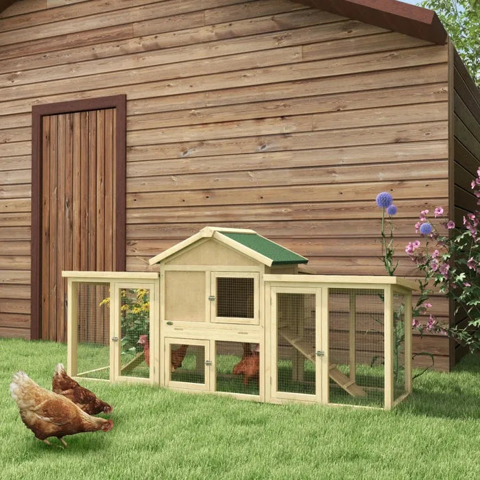 Large Wooden Chicken Coop with Run with Nesting Box (204 x 85 x 93cm) - Little and Giant Explorers PawHut