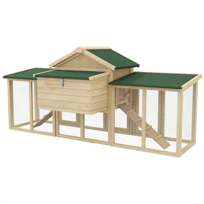 Large Wooden Chicken Coop with Run with Nesting Box (204 x 85 x 93cm) - Little and Giant Explorers PawHut