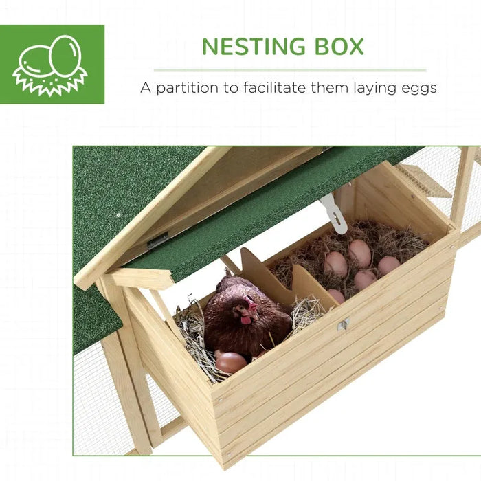 Large Wooden Chicken Coop with Run with Nesting Box (204 x 85 x 93cm) - Little and Giant Explorers PawHut