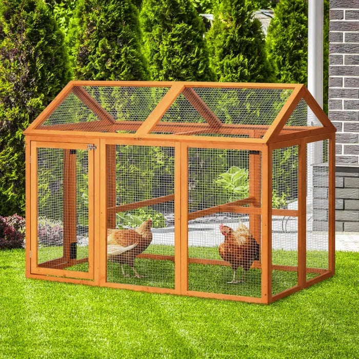 Large Wooden Chicken Run with Combinable Design in Orange - Little and Giant Explorers PawHut