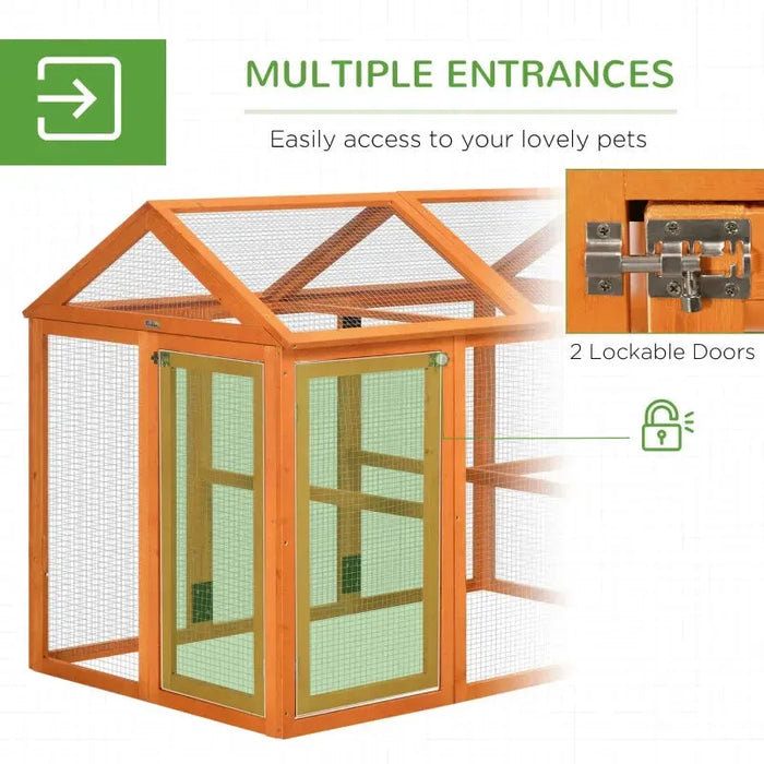 Large Wooden Chicken Run with Combinable Design in Orange - Little and Giant Explorers PawHut