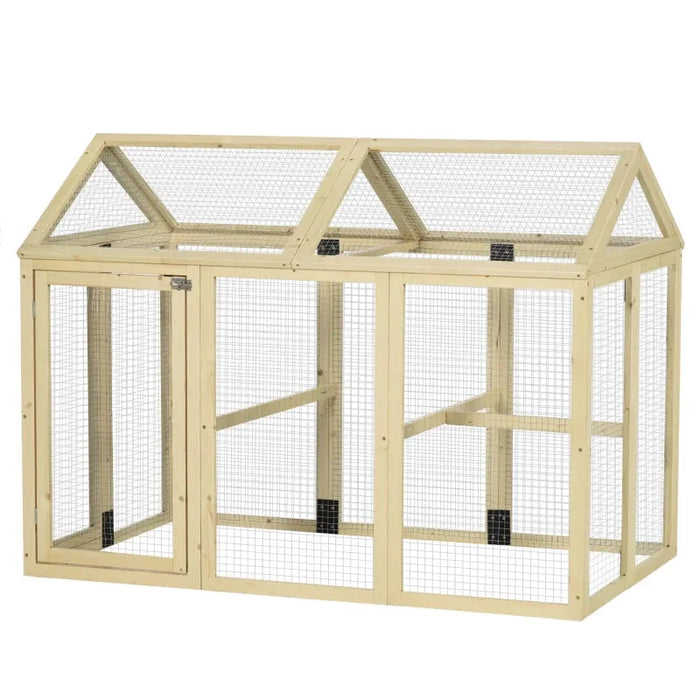 Large Wooden Chicken Run with Combinable Design in Natural - Little and Giant Explorers PawHut